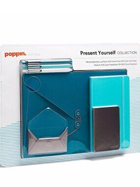 Poppin Work Happy Present Yourself Collection Teal 7 Pc Piece Desk Set Teacher G